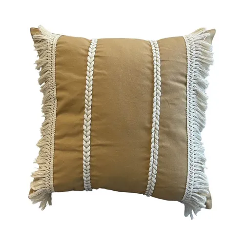 ALMOHADON CON TRENZAS Y FLECOS 45x45CM BEIGE en Beige - Textiles, Uruguay | Decohogar