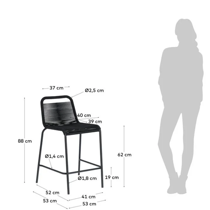 Taburete Lambton de cuerda - negro y acero con acabado negro altura 62 cm en Negro - Butacas, banquetas y puffs, Uruguay | Kavehome, vista 8