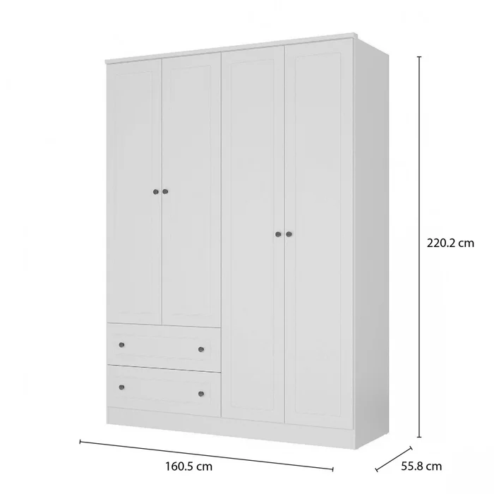 Ropero Americana PLUS 4 puertas 2 cajones - 100%MDF - Blanco en Blanco - Roperos y placares, Uruguay | Rústico Hogar, vista 5