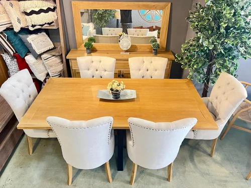 Juego Comedor Madera Ozark Home Griego 6 Sillas Capitoneadas A Eleccion en Madera natural - Mesas de comedor, Uruguay | Ozark Home, vista 4