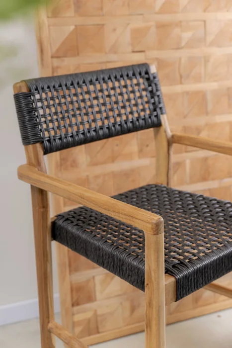Banqueta en teca y fibra loom negra en negro Medidas - Butacas, banquetas y puffs, Uruguay | Entrecasa, vista 2