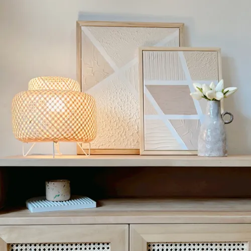 Lampara de mesa de bambu en Madera natural - Lámparas colgantes, Uruguay | Decoramuss