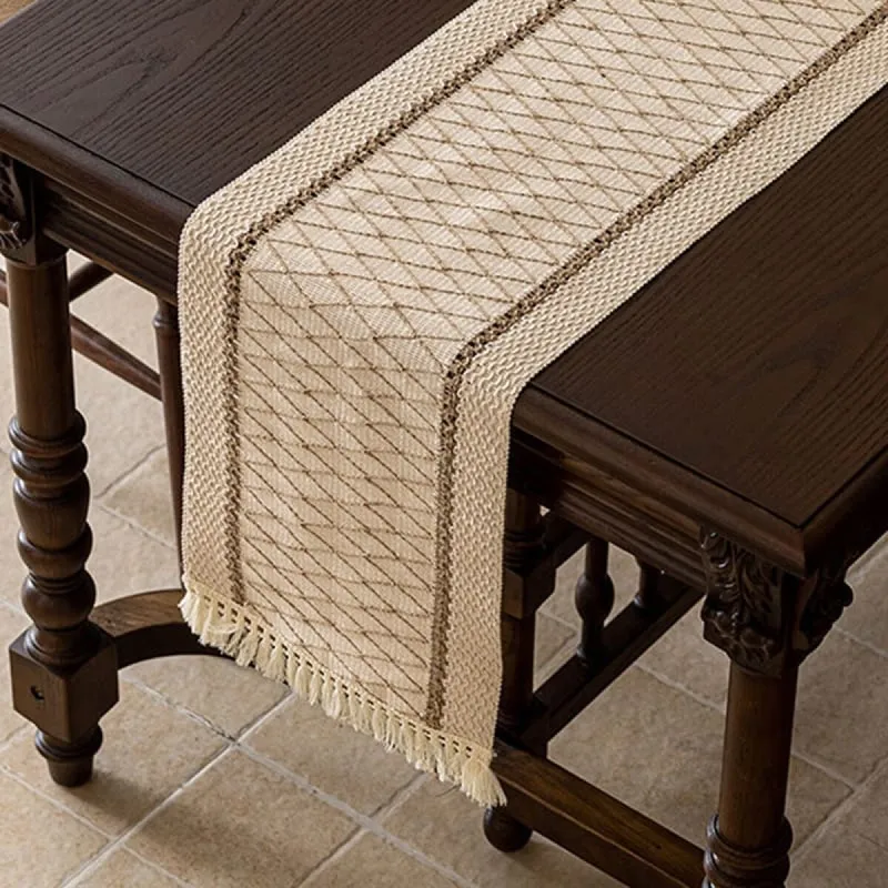 Sendero caminero de mesa cuadrícula 30x180 cm - marrón en Marrón - Textiles, Uruguay | Buho Store
