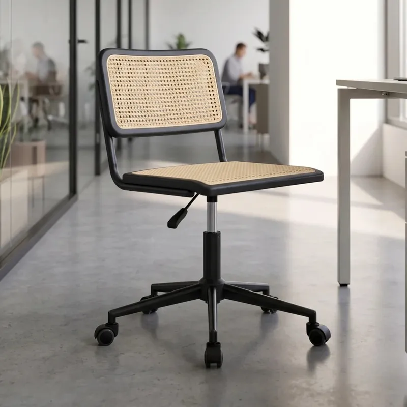 Silla De Escritorio Oficina Simil Rattan - Negro en Negro - Sillas de escritorio, Uruguay | Ecowood