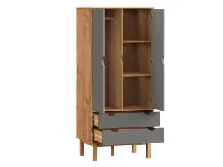 Ropero 2P, 2C y 2 estantes Mel/Gris Linea Nordica en Madera Maciza en Mel/Blanco - Roperos y placares, Uruguay | Quesal, vista 6