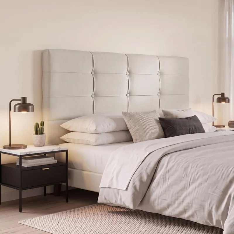 Respaldo Queen Madera y Tela - London 160 - Gris en Madera natural - Respaldos de cama, Uruguay | Rústico Hogar