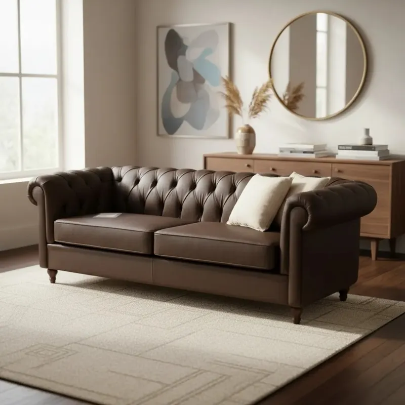 Sofa clasico 3 cuerpos - Tapizado en Cuero marrón en Marrón - Sillones y sofás, Uruguay | Champagne Home