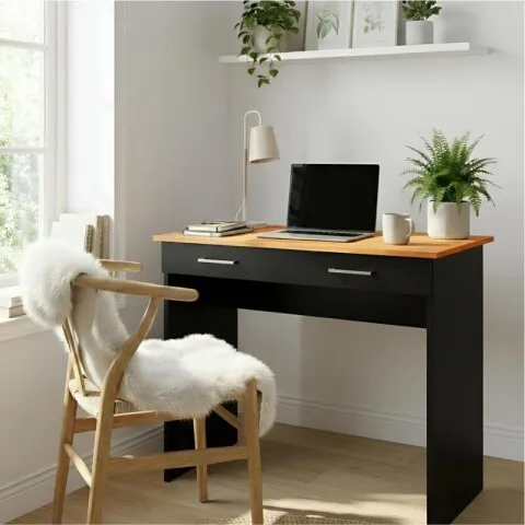 Escritorio Juvenil Mesa De PC 90cm Con Cajón Negro / Cinamomo en Multicolor - Escritorios y sillas de escritorio, Uruguay | Mulata