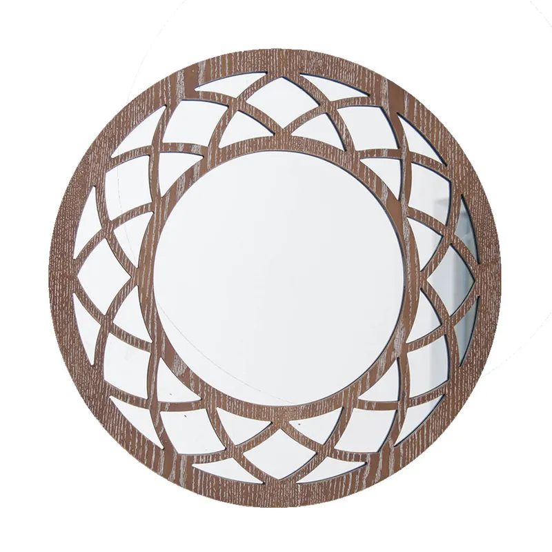 ESPEJO CIRC. MARCO DISEÑO TRIANGULOS D50CM MADERA en Madera natural - Espejos, Uruguay | Decohogar