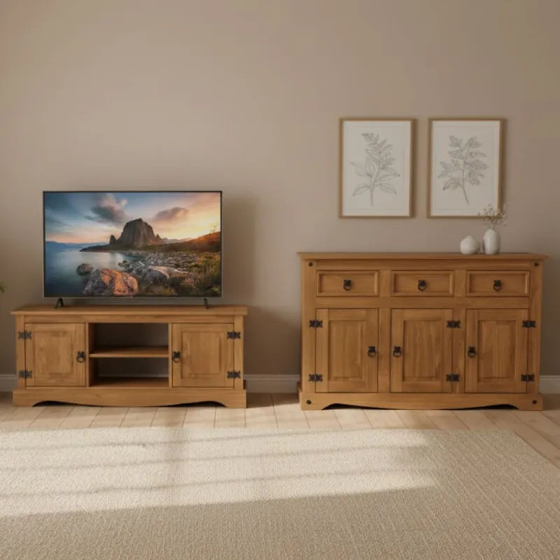 Promo Rack de Tv + Aparador Linea Naturale - Blanco/Roble en Multicolor - Muebles para TV, Uruguay | La Cueva Muebles