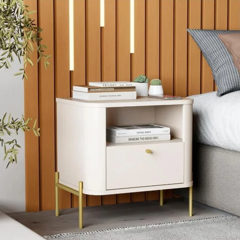 Mesa De Luz 1 Cajon 1 Estante Patas Metalicas en Beige - Mesas de luz, Uruguay | Soy Hogar, vista 5