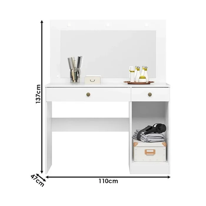 Tocador Con Espejo 2 Cajones Y Luces Para Maquillaje en Blanco - Cómodas, Uruguay | Soy Hogar, vista 3