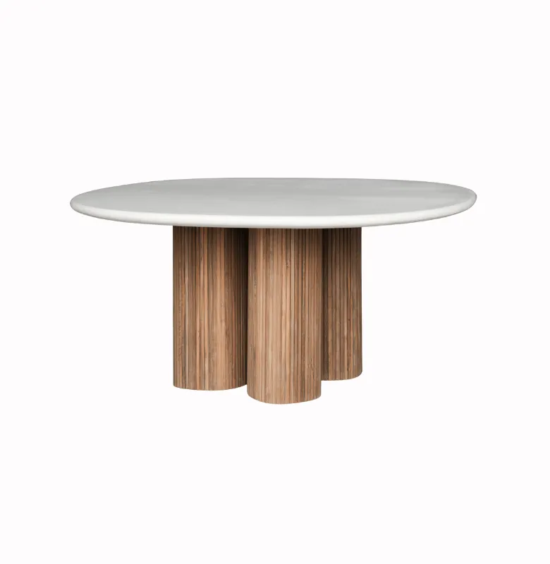 MESA LUCRECIA COMEDOR CEMENTO Y TEKA RECICLADA - Mesas de comedor, Uruguay | Masinfinito Casa