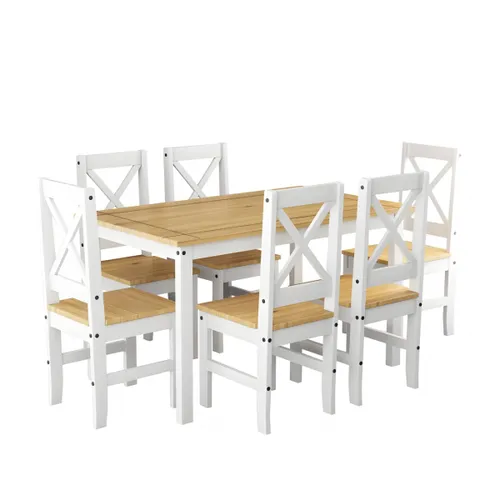 Juego de comedor 6 sillas - Madera maciza - Cruceta - Blanco en Blanco - Mesas de comedor, Uruguay | Rústico Hogar
