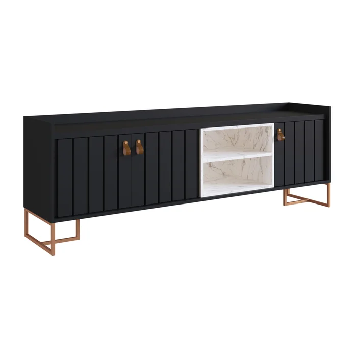Rack Trendy 160cm - Negro/Mármol (Pie Dorado) en Negro - Muebles para TV, Uruguay | Berna home