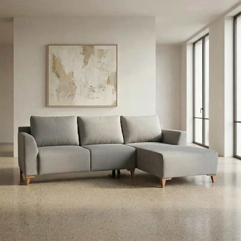 Rinconera Gino - Tela Microfibra - Chaise derecho - TC1009 (Plata) en Gris - Sillones y sofás, Uruguay | NYR
