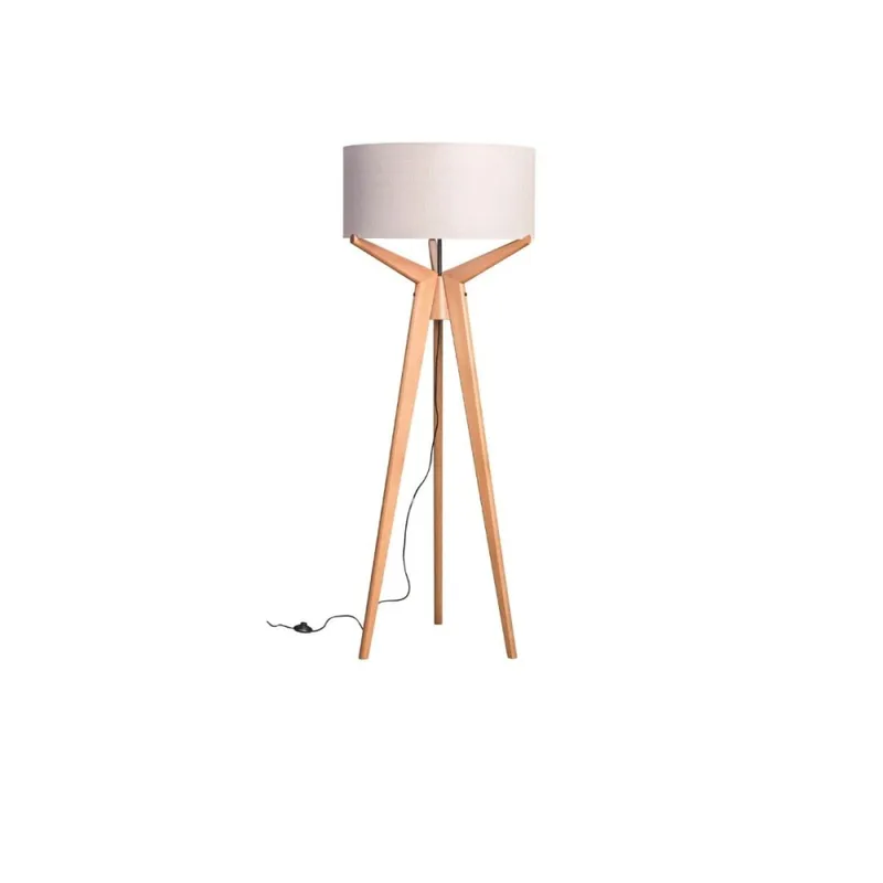LAMPARA DE PIE MADERA MACIZA NAVI TRIPPE CON PANTALLA CRUDA en Blanco - Lámparas de pie, Uruguay | Champagne Home