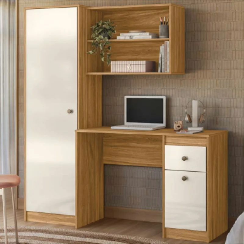 Escritorio Mesa De Estudio Pc Con Estantes Moderno en FREIJO/OFFWHITE - Escritorios, Uruguay | Soy Hogar, vista 4