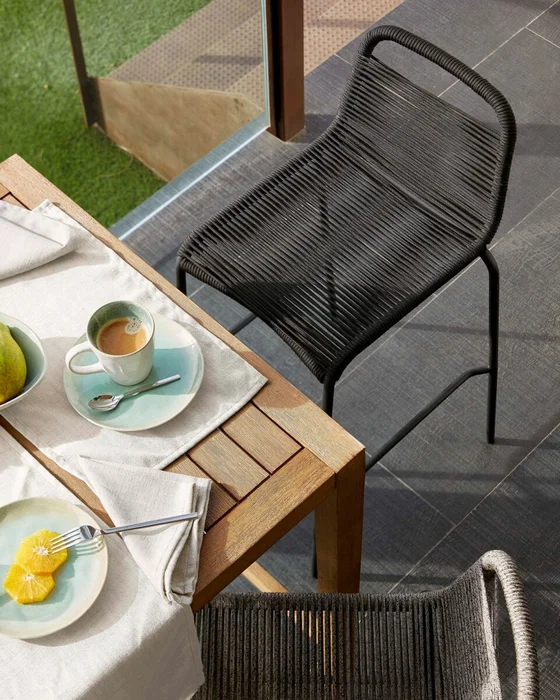 Taburete Lambton de cuerda - negro y acero con acabado negro altura 62 cm en Negro - Butacas, banquetas y puffs, Uruguay | Kavehome, vista 2