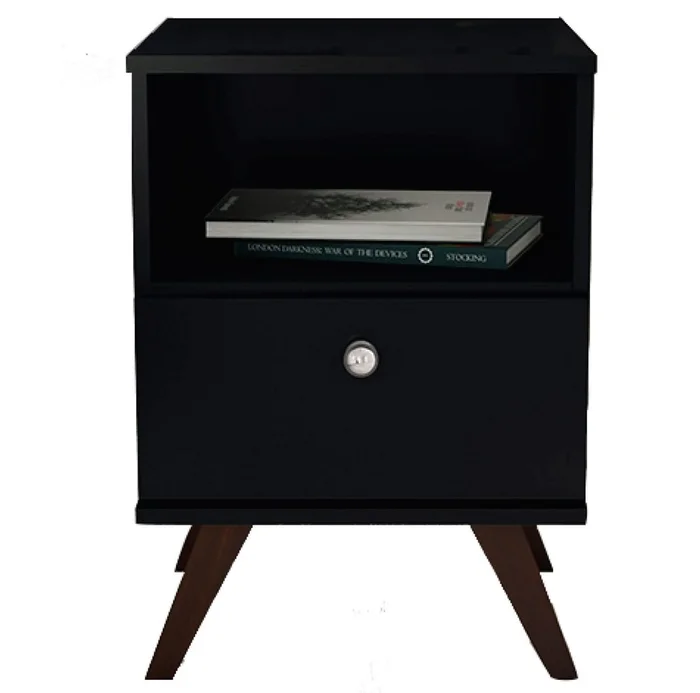 Mesa De Luz Linea Retro Living Dormitorio 1 Cajon Ng Rt3019 en Negro - Mesas de luz, Uruguay | Muebles Express