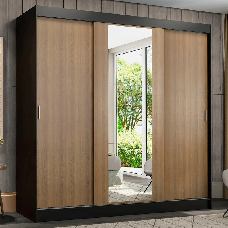 Ropero Placard Matrimonial Reno 180CM Pareja con 1 Espejo 3 Puertas Corredizas en Rustic/Negro - Roperos y placares, Uruguay | Balton, vista 11