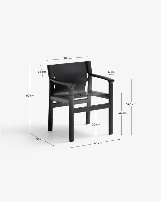 Silla Jan de fibras de cuero reciclado negro y madera maciza de fresno con acabado negro FSC 100% en Negro - Sillas, Uruguay | Kavehome, vista 8