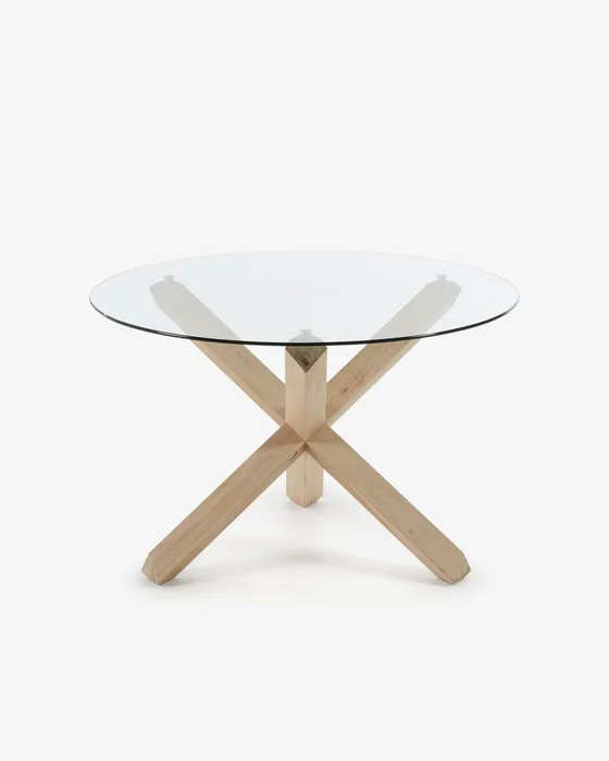 Mesa Lotus Ø 120 cm - de cristal patas madera maciza de roble en Madera natural - Mesas de comedor, Uruguay | Kavehome