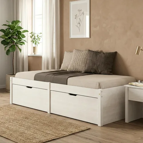 Cama 1 plaza 2 Cajones Beauty - Funcional - Blanco en Blanco - Dormitorio, Uruguay | Rústico Hogar