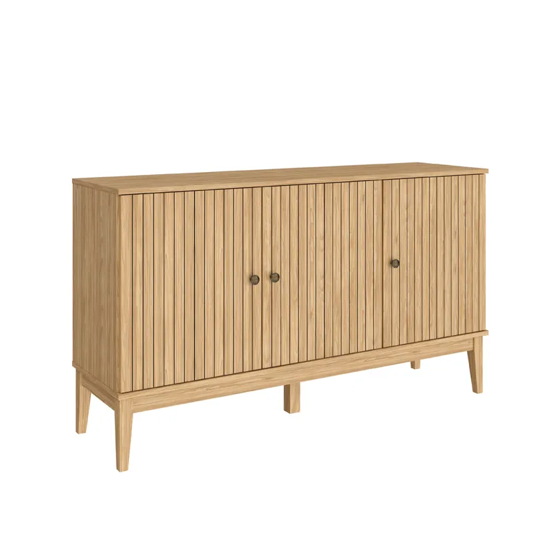 Aparador 3 Puertas 3 Estantes Con Mdp Patas De Madera en Amarillo - Aparadores y recibidores, Uruguay | Soy Hogar