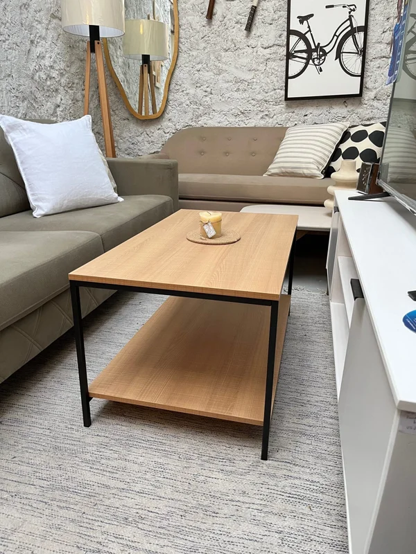Mesa de Centro Ratona Rectangular Tapa Doble (Marrón Claro y Hierro Negro) en Madera natural - Mesas de living, Uruguay | Berna Home, vista 4