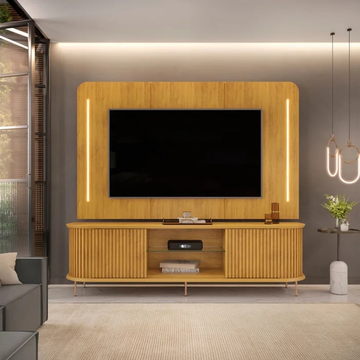 Rack con Panel Atlas Marrón en Marrón - Muebles para TV, Uruguay | Ecowood, vista 2