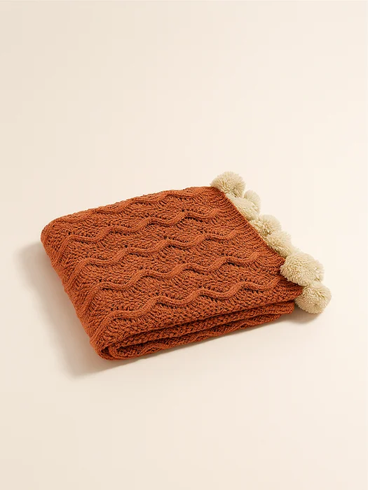 Manta Brick Pompones en Terracota - Textiles, Uruguay | Cabana, vista 2