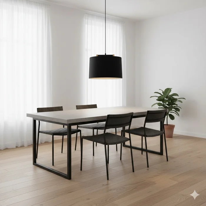 Colgante pantalla de tela negra y detalles en madera 40cm en Negro - Lámparas colgantes, Uruguay | Iluminica