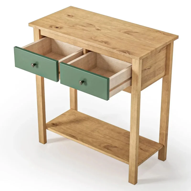 Mesa De Arrime Aparador 2 Cajónes - Línea Maden - Verde en Blanco - Mesas de arrimo, Uruguay | Ecowood, vista 4