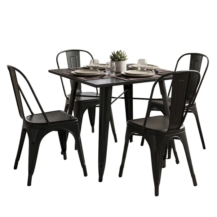 Juego de comedor 4 sillas tolix 70 - Negro en Negro - Mesas de comedor, Uruguay | Rústico Hogar, vista 2