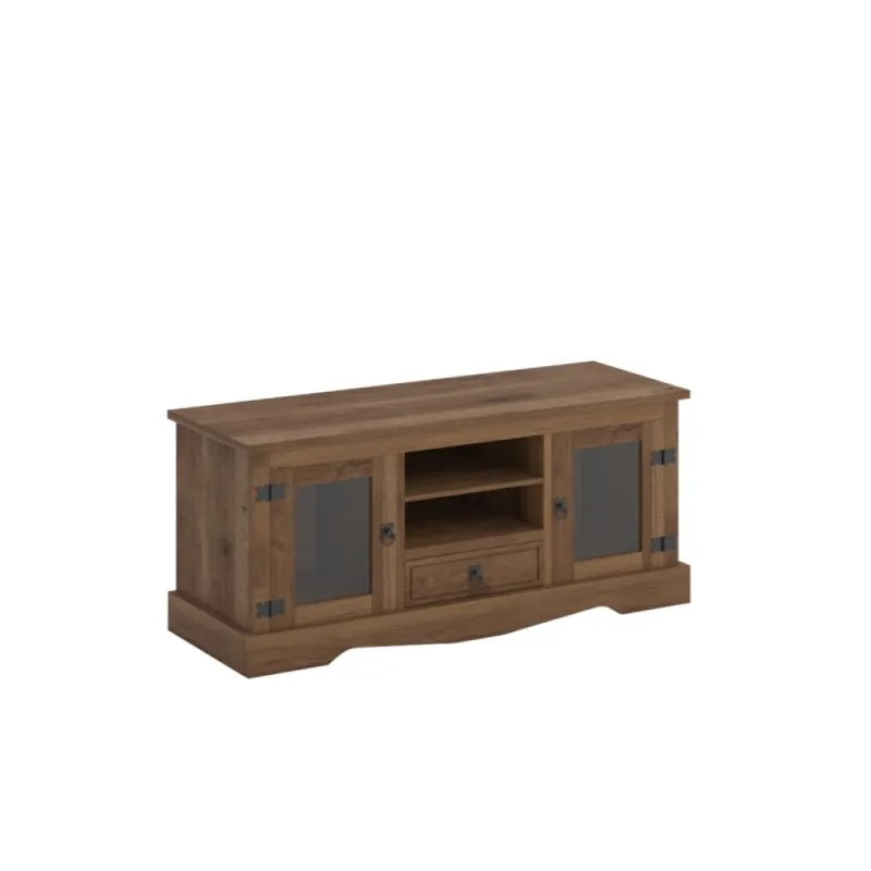 Rack 2 Puertas Rustico Vidrio 1 Cajon 1.20 Nogal en Marrón - Muebles para TV, Uruguay | Albanés