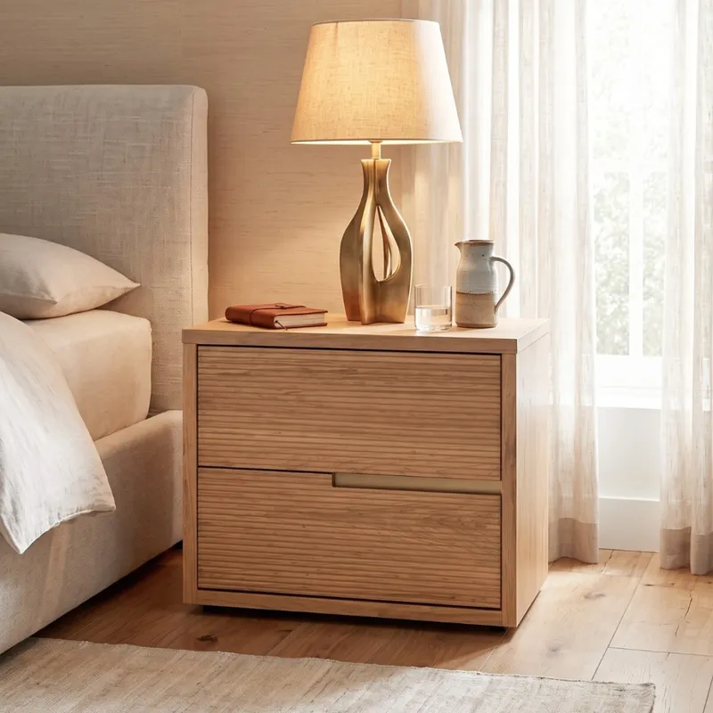 Mesa de Luz 2 cajones - Moderna - Beige Frizz en Beige - Mesas de luz, Uruguay | Rústico Hogar