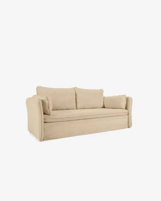 Sofá cama Tanit - beige y patas de madera maciza de haya con acabado natural 210 cm en Beige - Sillones y sofás, Uruguay | Kavehome