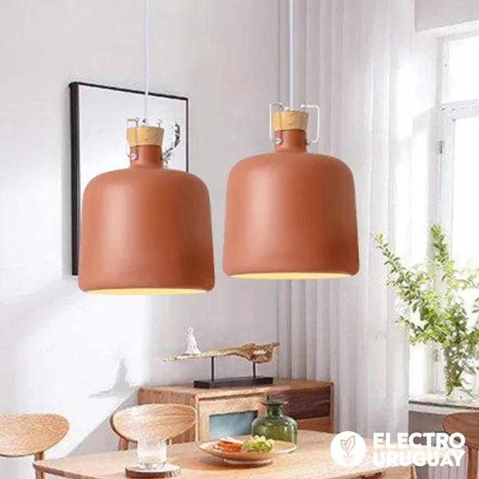 Colgante Nórdico Arcilla y Madera E27 en Terracota - Lámparas colgantes, Uruguay | Electro Uruguay, vista 2