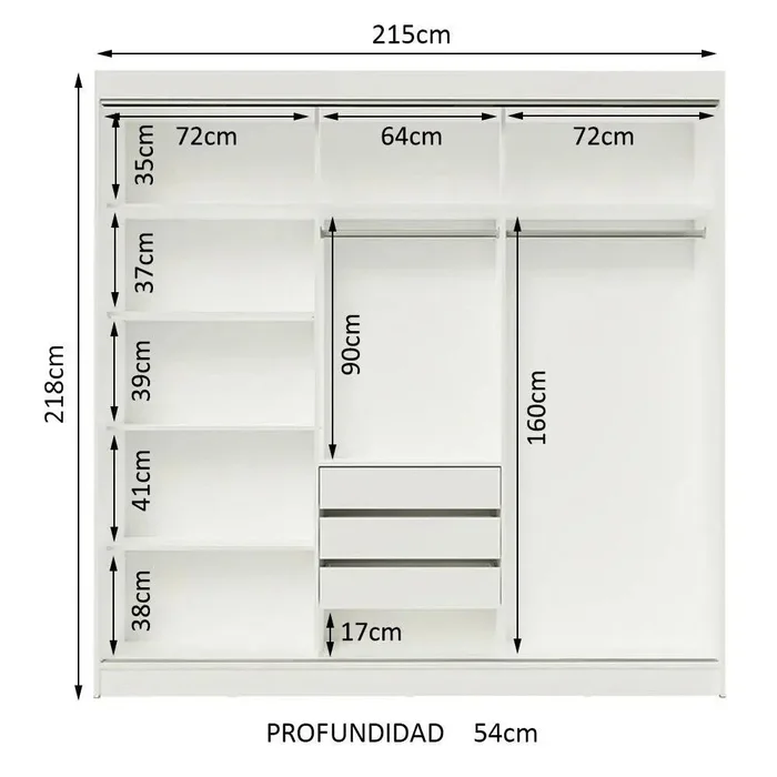 Ropero Placard Matrimonial Austin 4 Puertas Corredizas 215cm en Blanco - Roperos y placares, Uruguay | Balton, vista 37