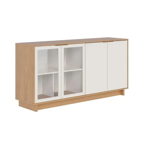 Aparador Buffet Living 4 Puertas Tiradores Metálicos Dorados en FREIJO OFF WHITE - Aparadores y recibidores, Uruguay | Soy Hogar