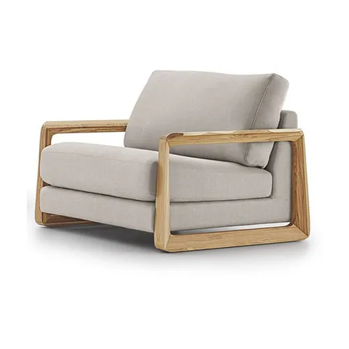 Sofa 1 cuerpo - Madera cinamomo - Tela tramada Beige en Madera natural - Sillones y sofás, Uruguay | Champagne Home
