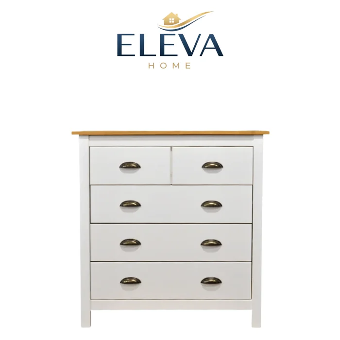 Cómoda Cajonera Jade madera maciza 3+2 en Blanco - Cómodas, Uruguay | Nario Hogar