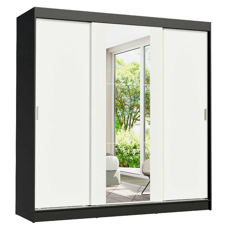 Ropero Placard Matrimonial Reno 180CM Pareja con 1 Espejo 3 Puertas Corredizas en Rustic/Negro - Roperos y placares, Uruguay | Balton, vista 14