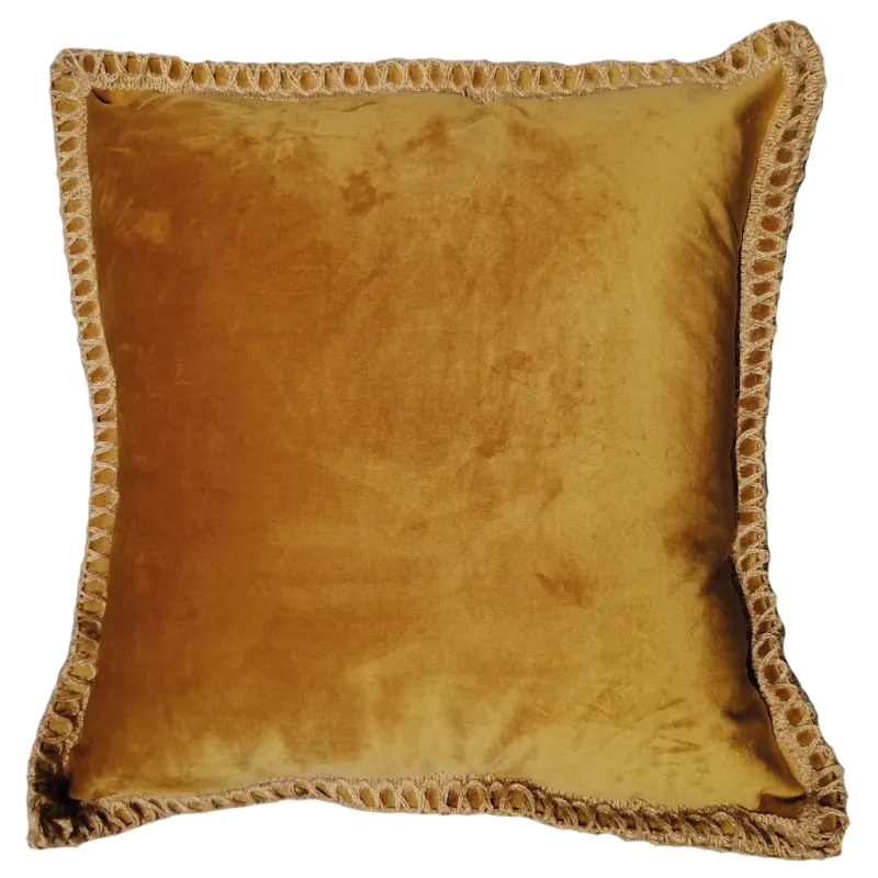 Almohadón terciopelo mostaza en Amarillo - Textiles, Uruguay | Tutto Deco