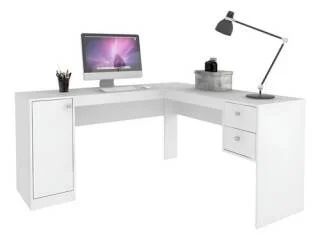 Escritorio en L 1 puerta 2 cajones Nogal/Negro en Nogal/Blanco - Escritorios, Uruguay | Quesal, vista 9