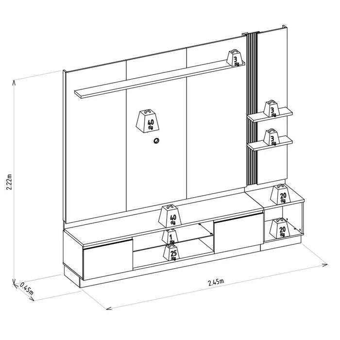 Conjunto Modular - Magnum 245CM - con Led en Madera natural - Muebles para TV, Uruguay | Balton, vista 4