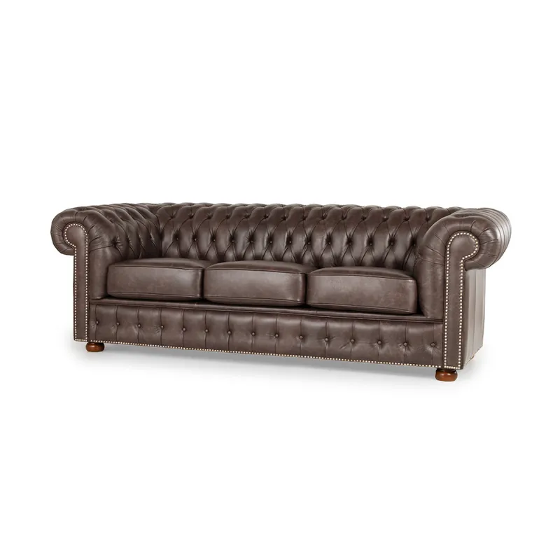 Sofá Chesterfield Novo - Cuero Advanced - 3 cuerpos - Smoke en Marrón - Sillones y sofás, Uruguay | NYR