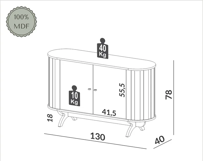 Aparador Prime Recibidor Curvo 130cm 100% MDF - Linea Factory en Madera natural - Aparadores y recibidores, Uruguay | Balton, vista 3