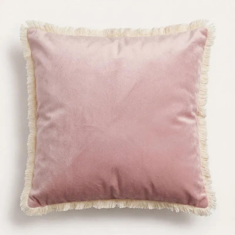 Almohadón Terciopelo Flecos en Rosa - Textiles, Uruguay | Cabana